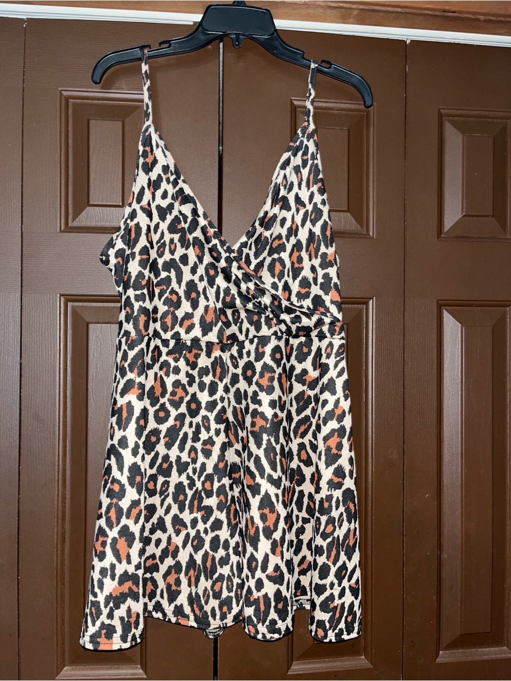 Boohoo Leopard Print Cami Romper in Cream, Black & Rust
